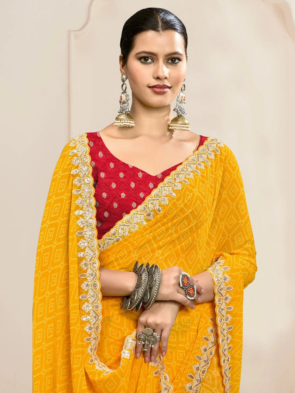Yellow Party Wear Georgette Embroidered Saree - The Dori Store