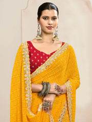 Yellow Party Wear Georgette Embroidered Saree - The Dori Store