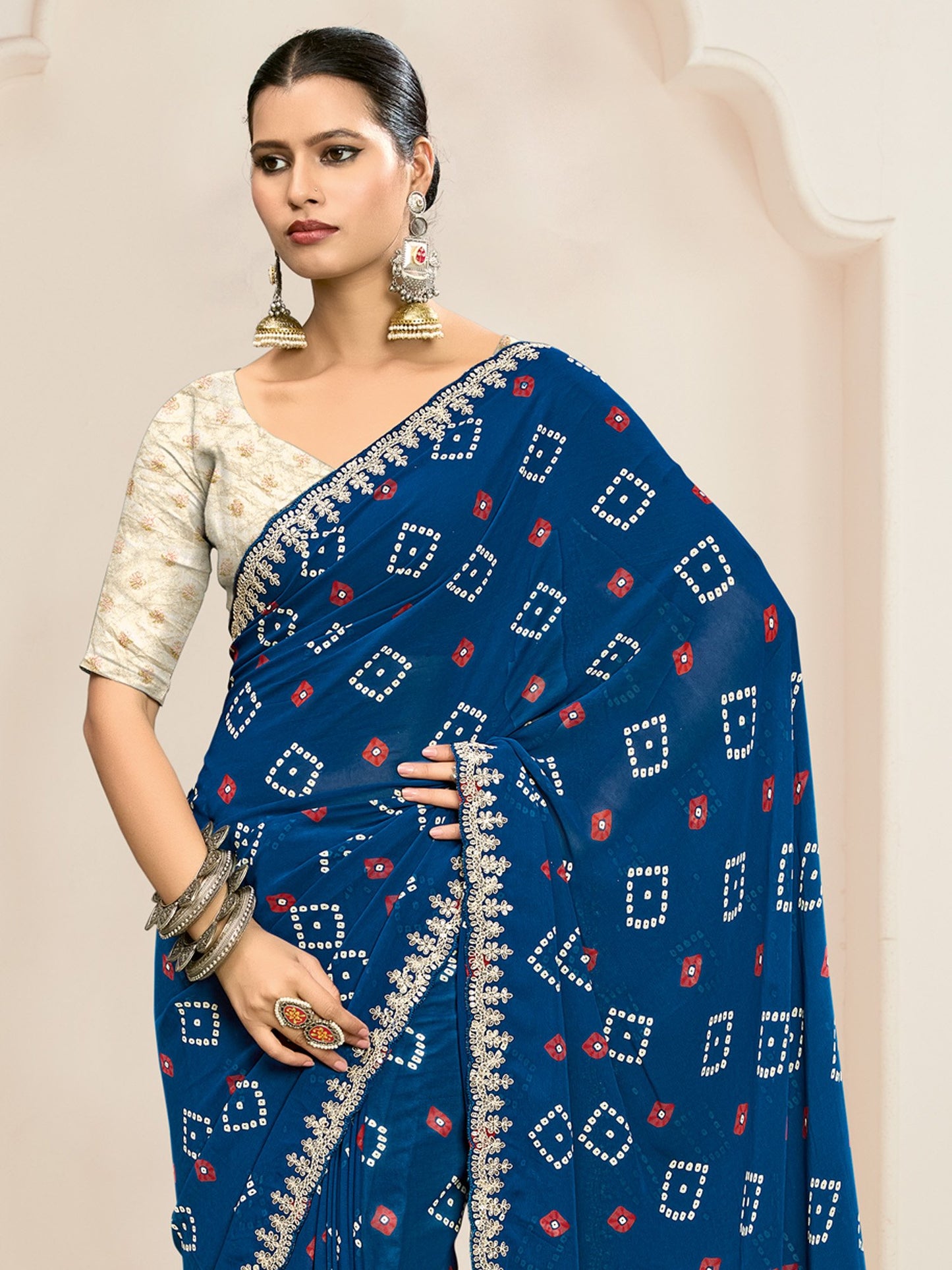Navy Party Wear Georgette Embroidered Saree