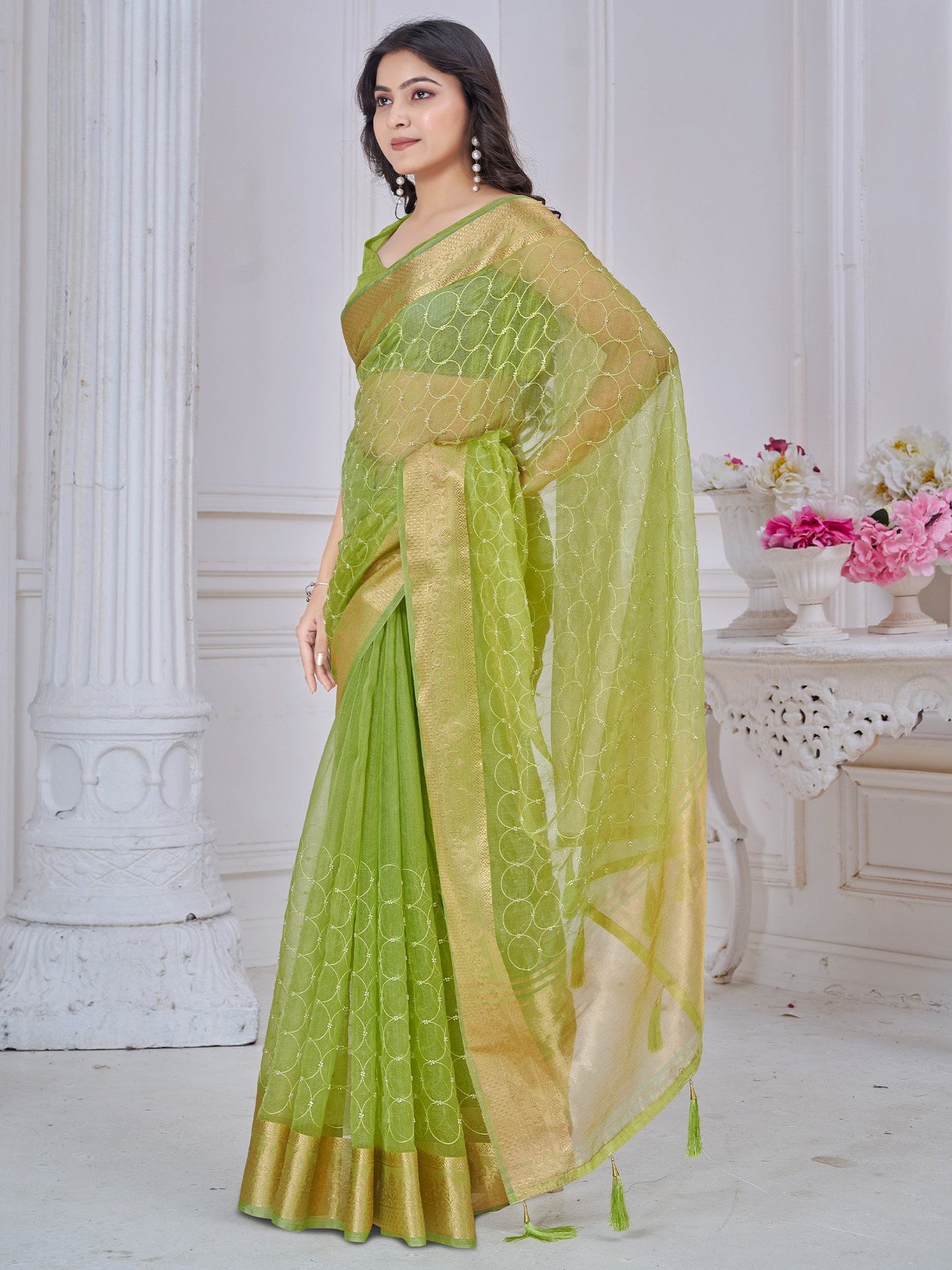 Light Party Wear Tissue Woven Saree