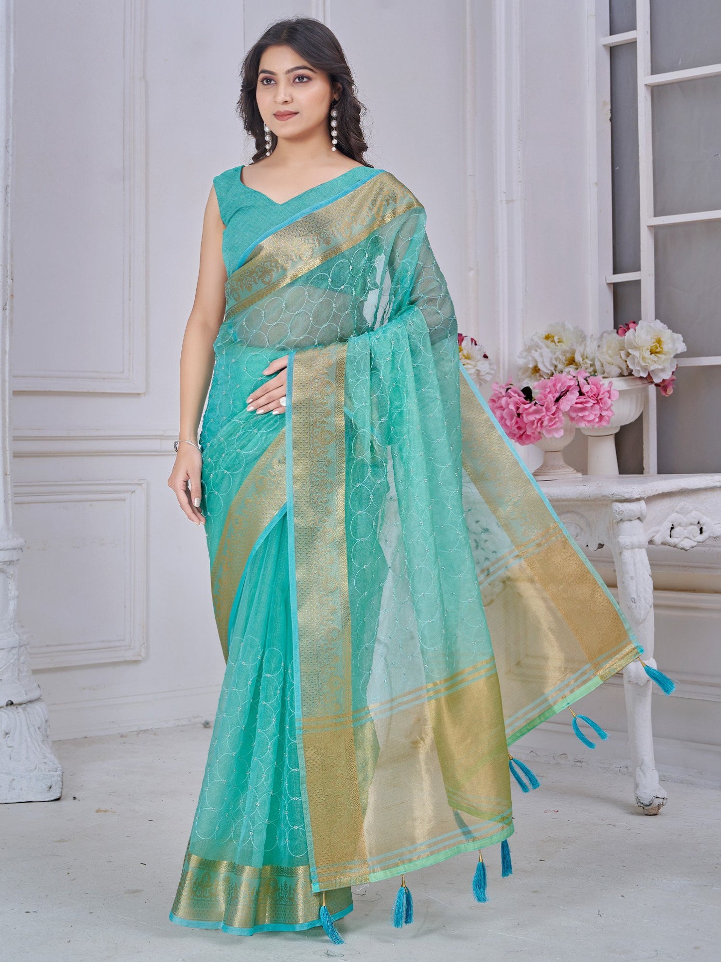 Light Party Wear Tissue Woven Saree