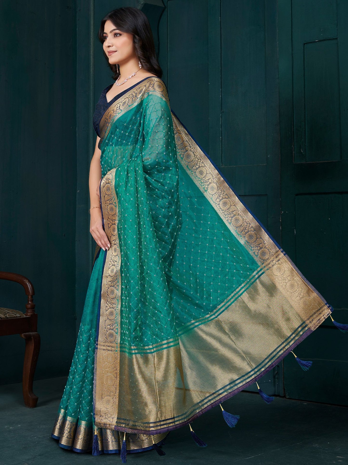 Light Party Wear Tissue Woven Saree