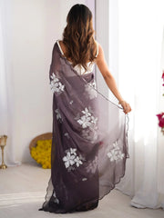 Purple Party Wear Organza Embellished Saree - The Dori Store