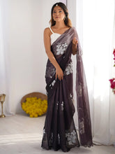 Purple Party Wear Organza Embellished Saree - The Dori Store
