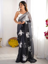 Black Party Wear Organza Embellished Saree - The Dori Store