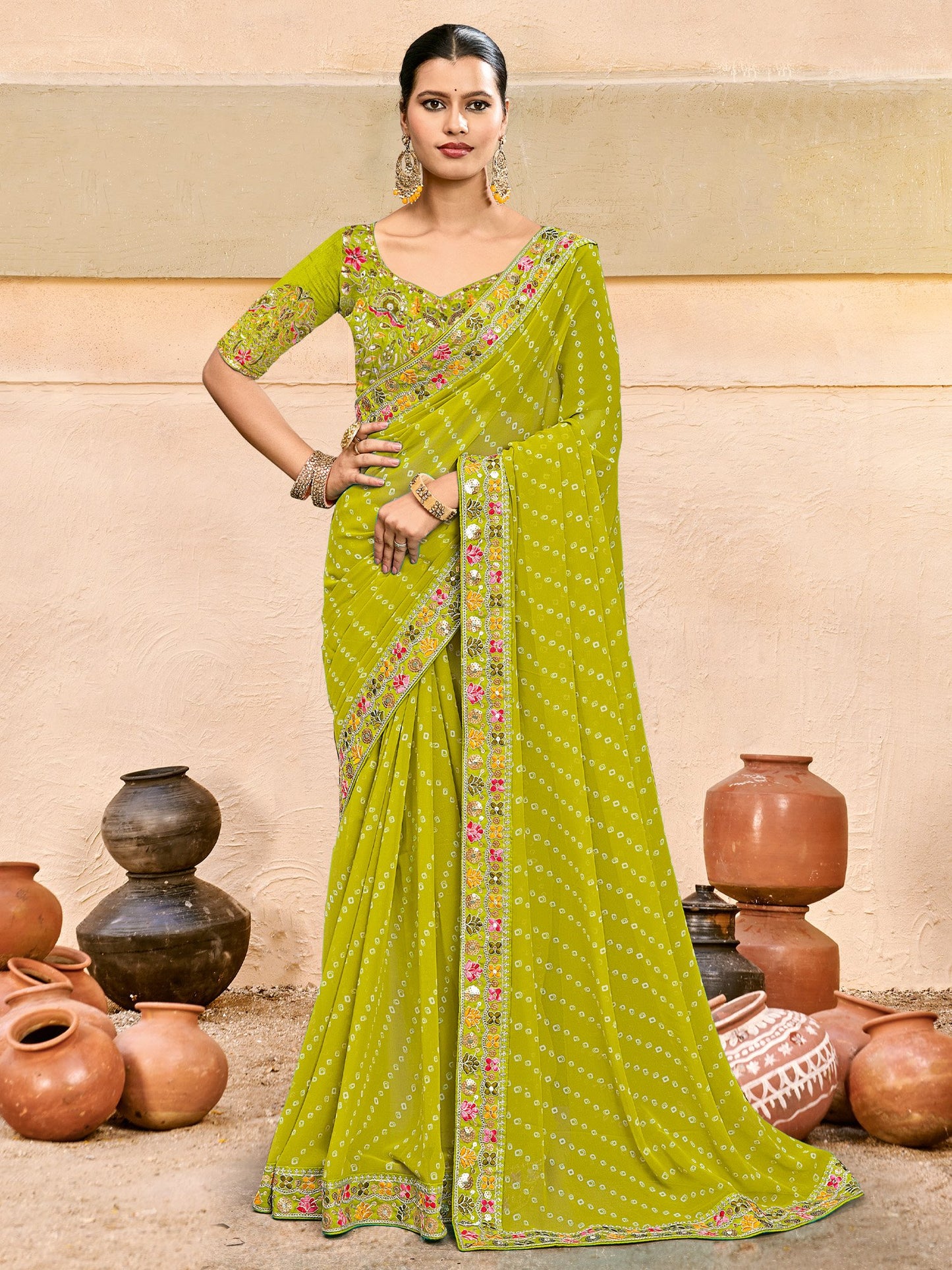 Light Bandhani Pure Georgette Printed Saree