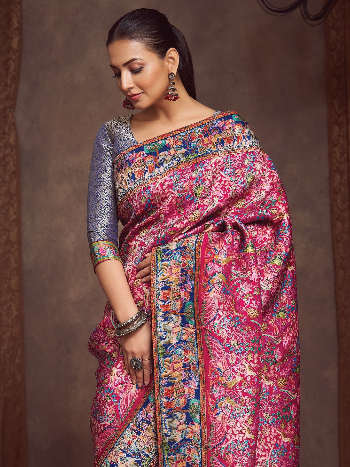 Pink Banarasi Viscose Silk Woven Saree