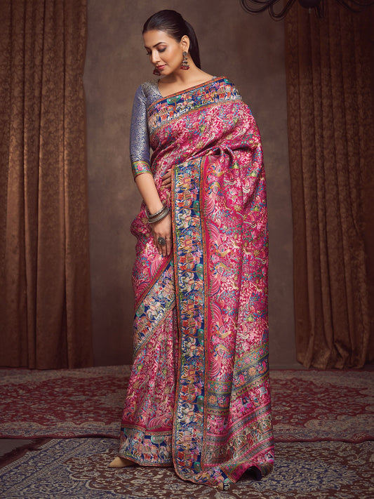 Pink Pink Banarasi Viscose Silk Woven Saree