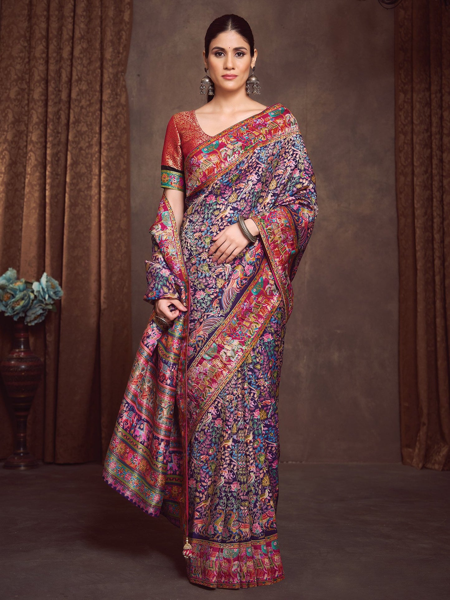 Navy Banarasi Viscose Silk Woven Saree