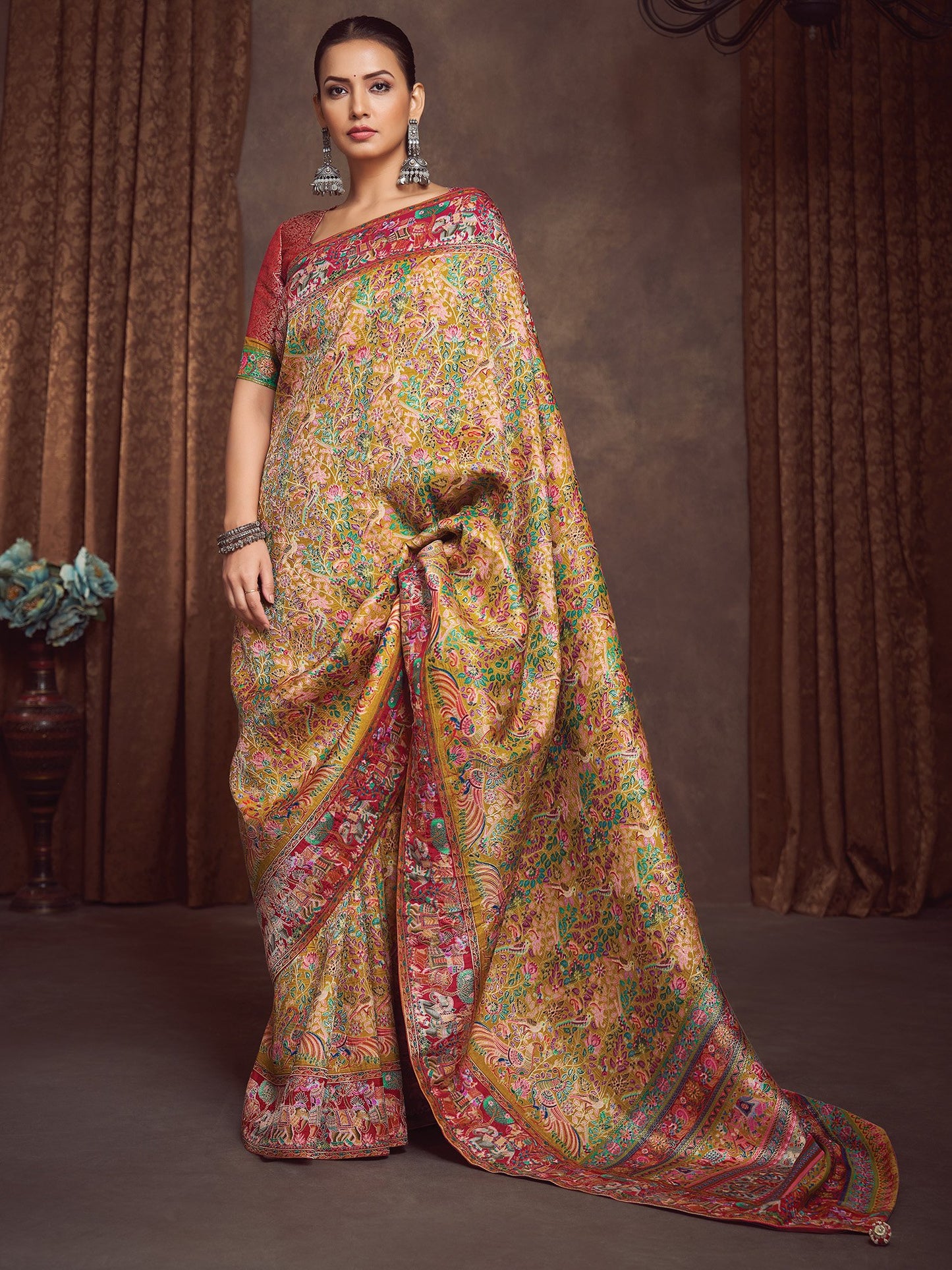 Mustard Banarasi Viscose Silk Woven Saree