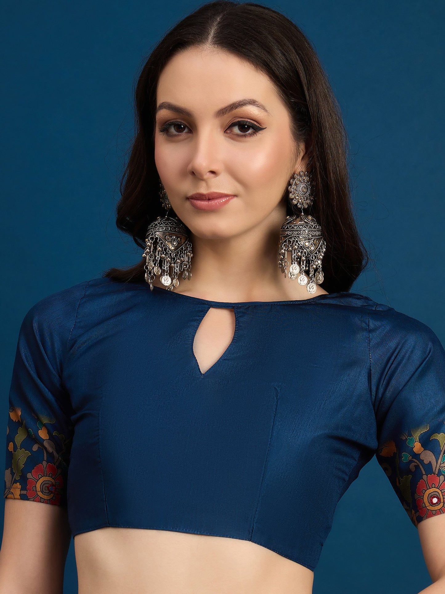 Navy Tussar Silk Blend Printed Saree