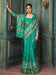 Green Teal Block Print Silk Blend Printed Saree