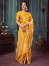 Yellow Block Print Silk Blend Printed Saree - The Dori Store