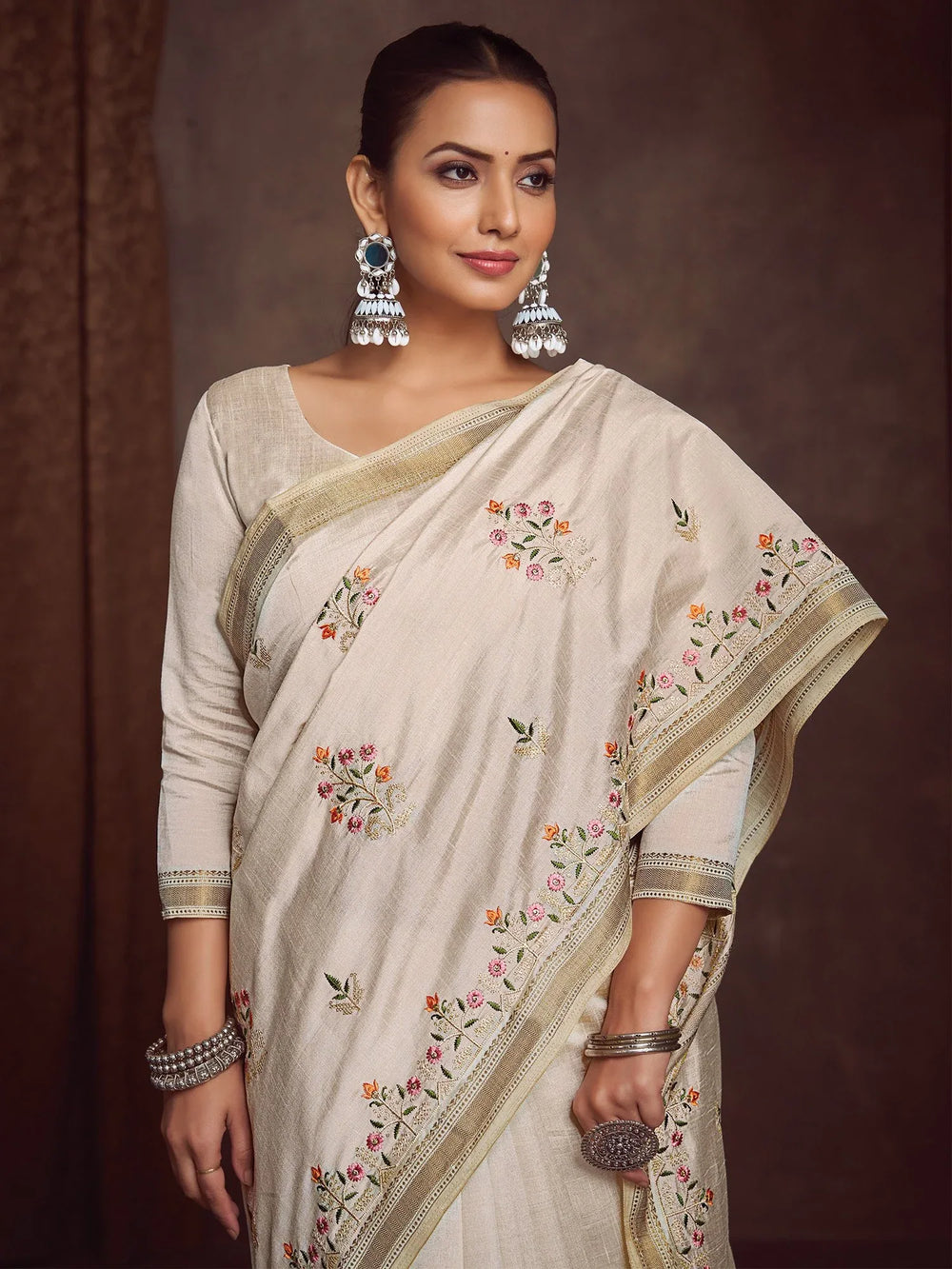 Cream Kasavu Linen Blend Woven Saree - The Dori Store