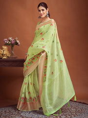 Light Party Wear Linen Woven Saree - The Dori Store