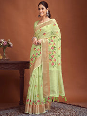Light Party Wear Linen Woven Saree - The Dori Store