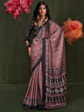 Maroon Block Print Crepe Printed Saree - The Dori Store