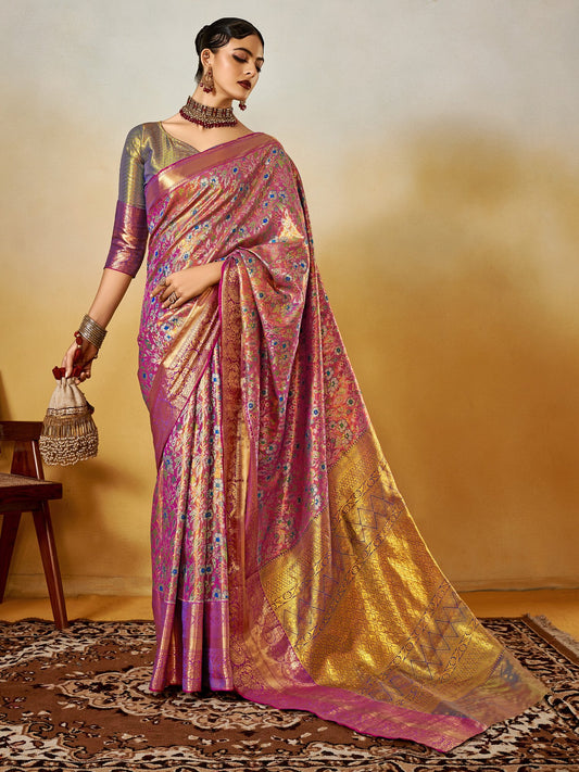 Purple Mauve Kanjeevaram Silk Blend Woven Saree