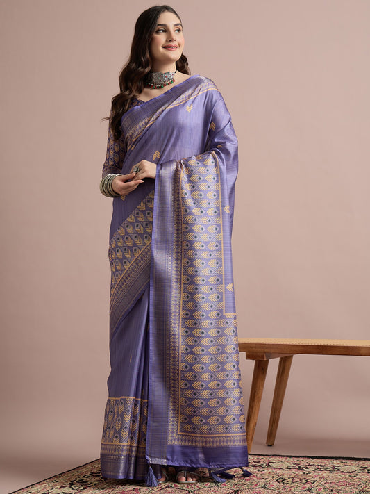 Lavender Lavendar Sungudi Cotton Blend Printed Saree