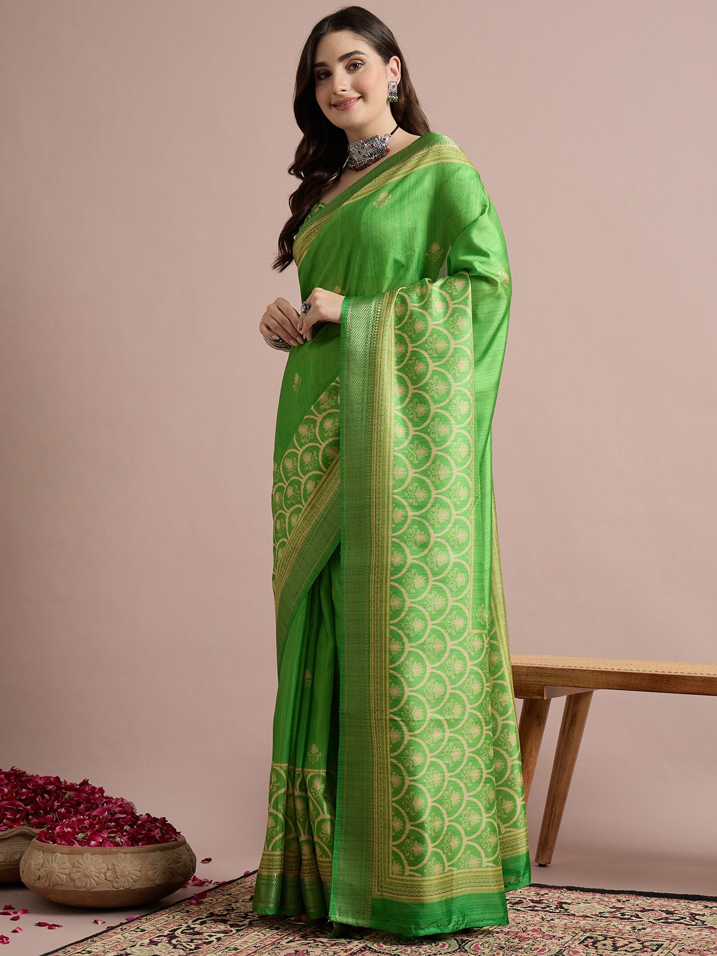 Light Sungudi Cotton Blend Printed Saree