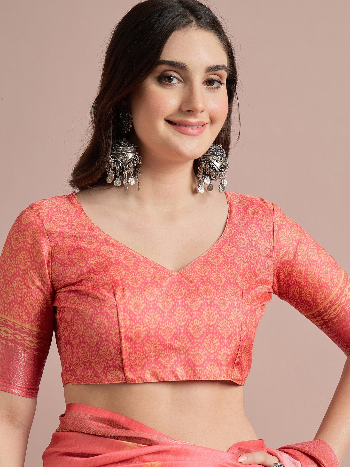 Pink Sungudi Cotton Blend Printed Saree