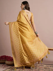 Yellow Sungudi Cotton Blend Printed Saree - The Dori Store