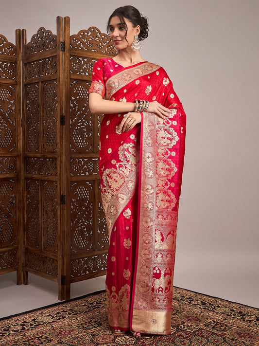 Red Red Banarasi Satin Silk Woven Saree