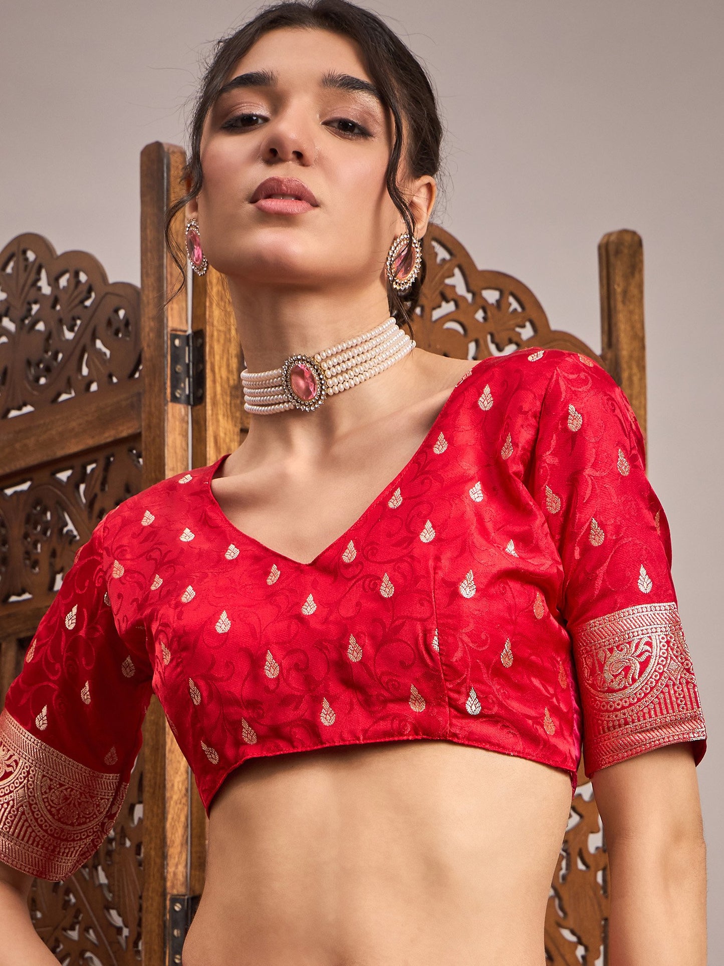 Pink Banarasi Satin Silk Woven Saree