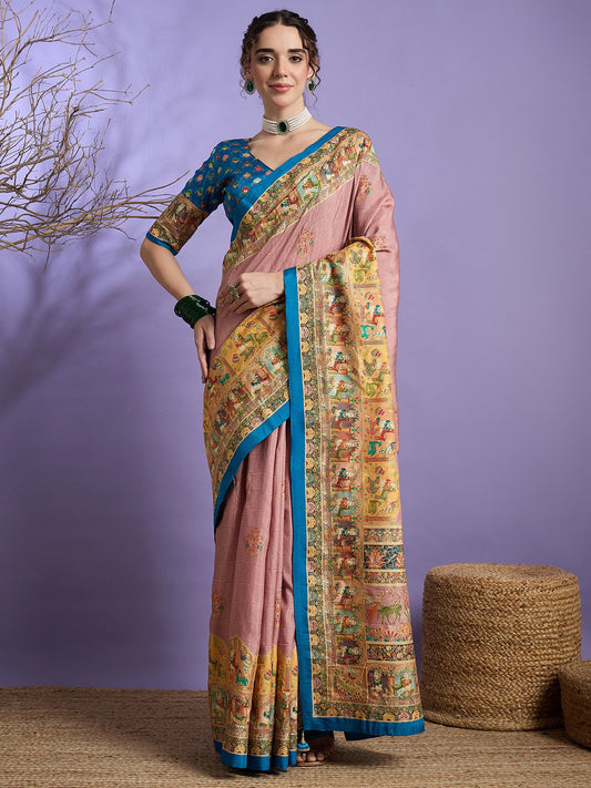 Pink Mauve Banarasi Dola Silk Embellished Saree