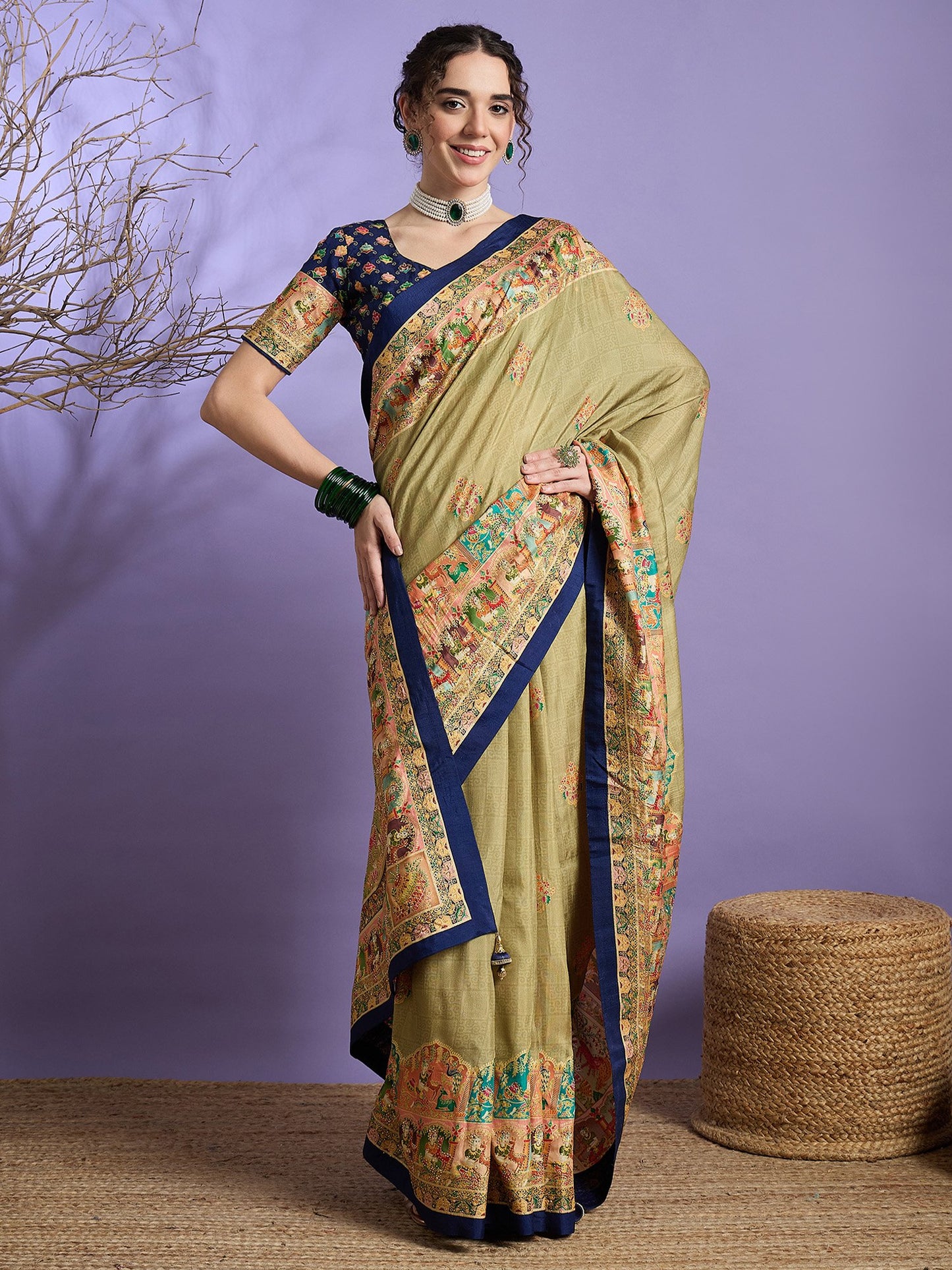 Navy Banarasi Dola Silk Embellished Saree