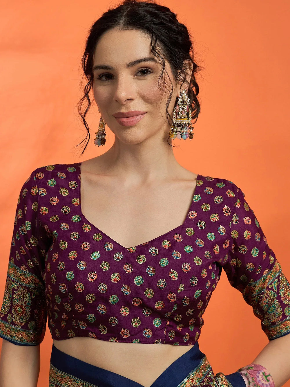 Navy Banarasi Dola Silk Embellished Saree - The Dori Store