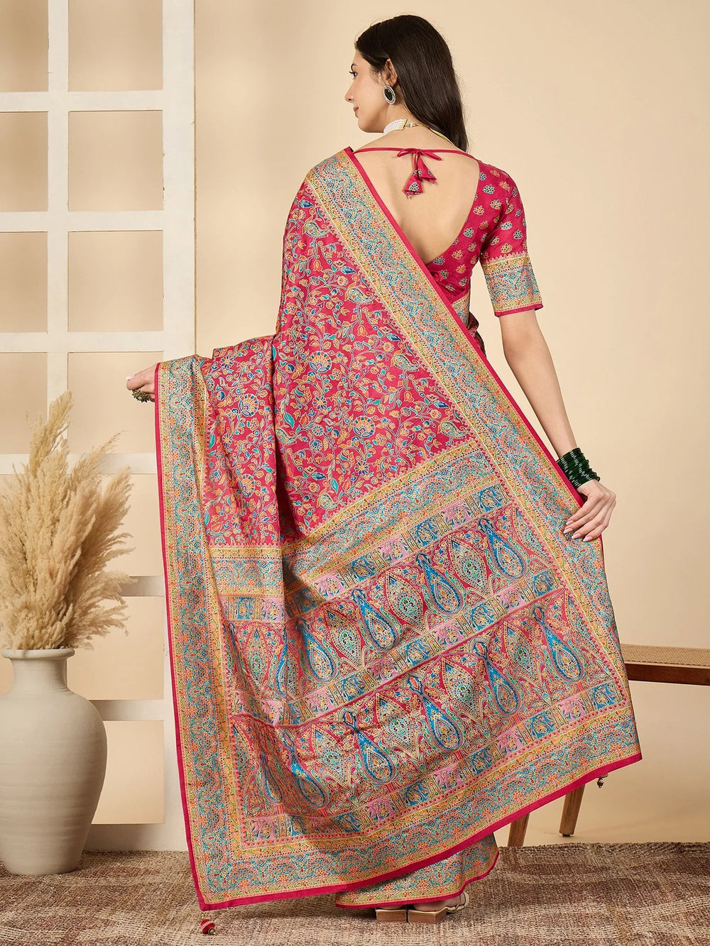 Pink Banarasi Dola Silk Woven Saree - The Dori Store