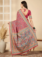 Pink Banarasi Dola Silk Woven Saree - The Dori Store