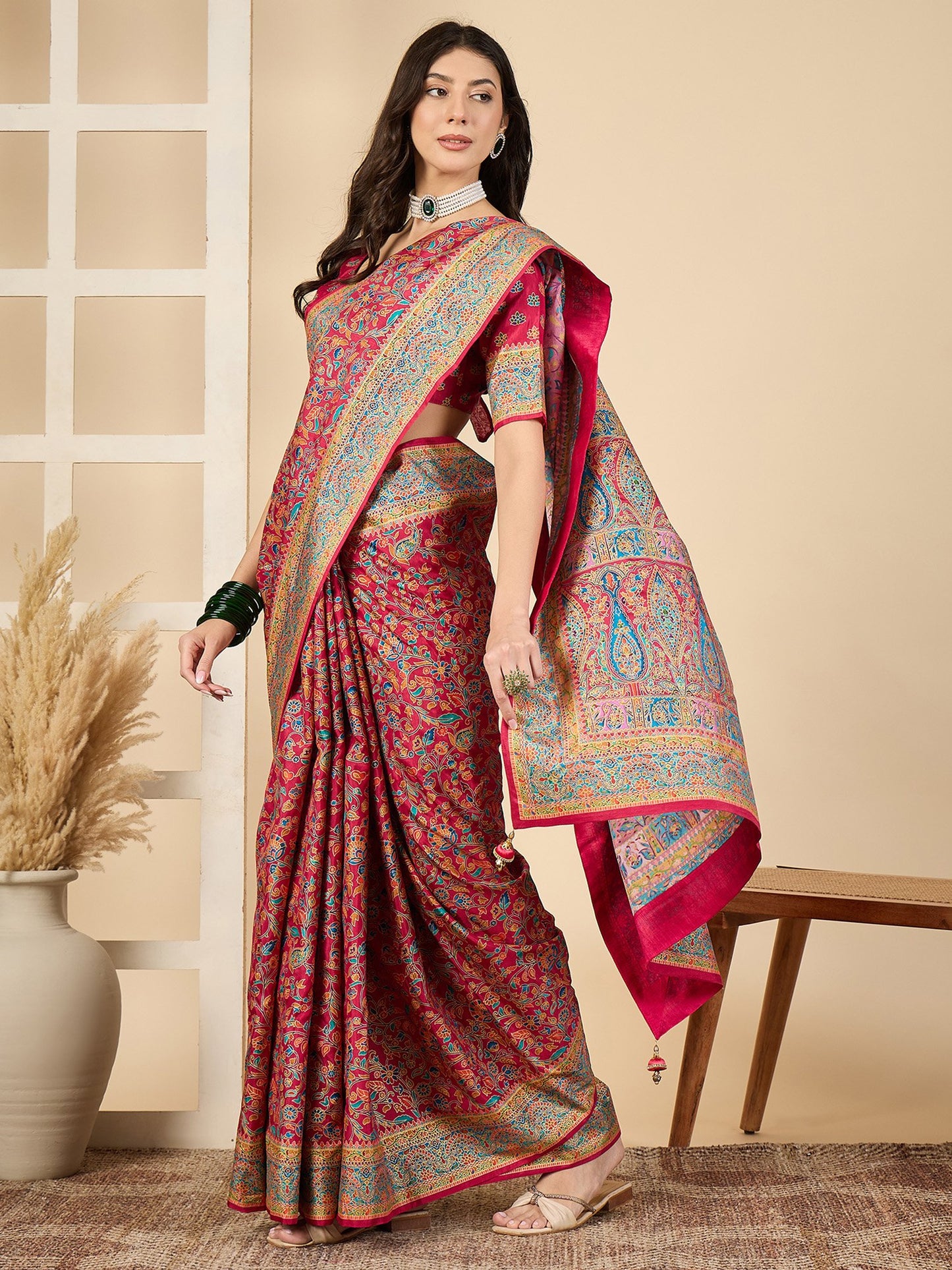 Pink Banarasi Dola Silk Woven Saree