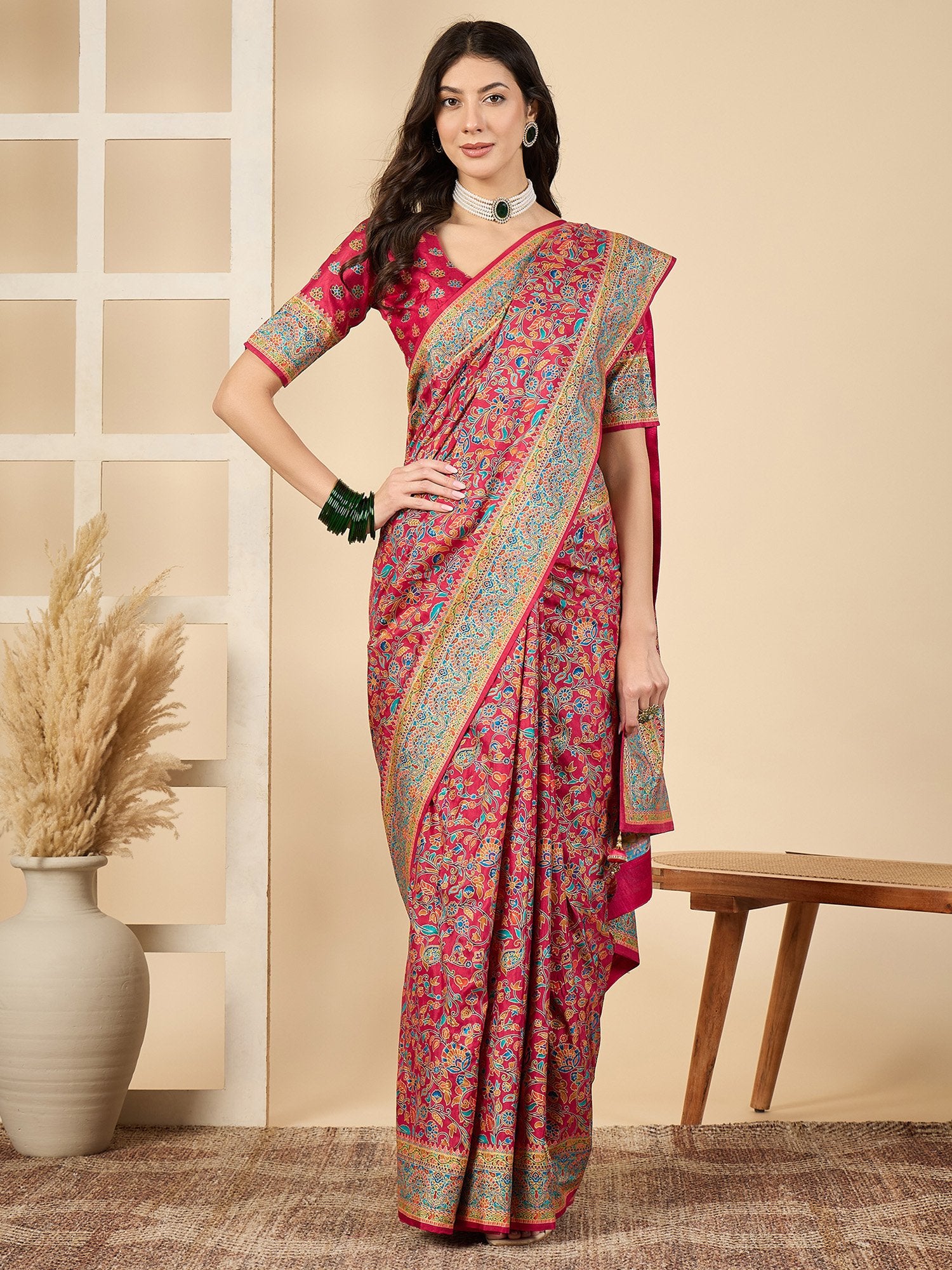 Pink Pink Banarasi Dola Silk Woven Saree