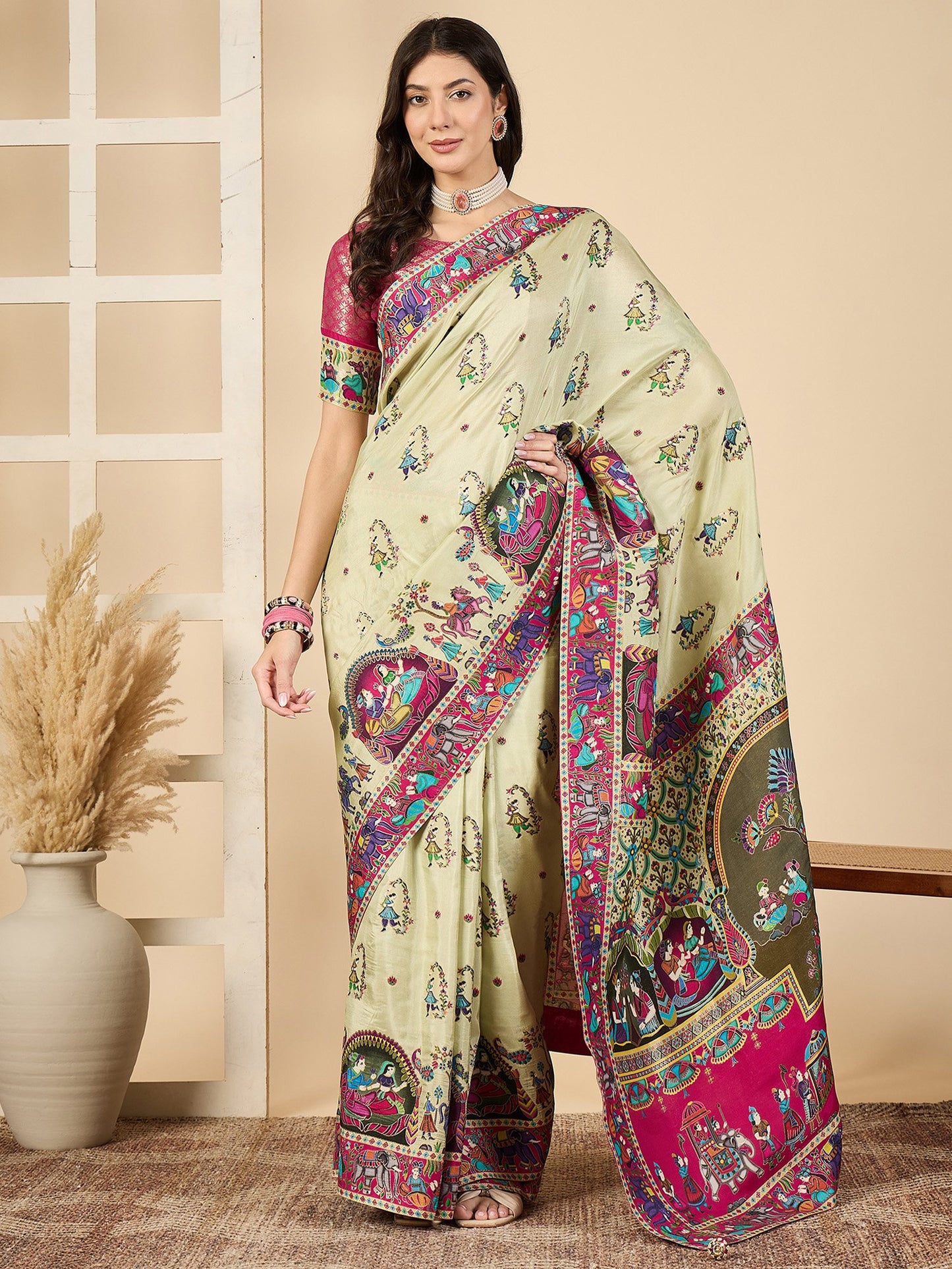 Green Light Banarasi Viscose Silk Woven Saree