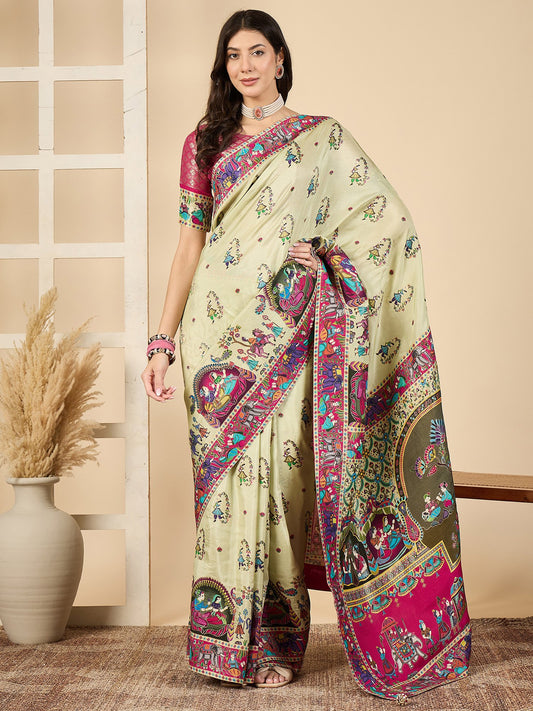 Green Light Banarasi Viscose Silk Woven Saree