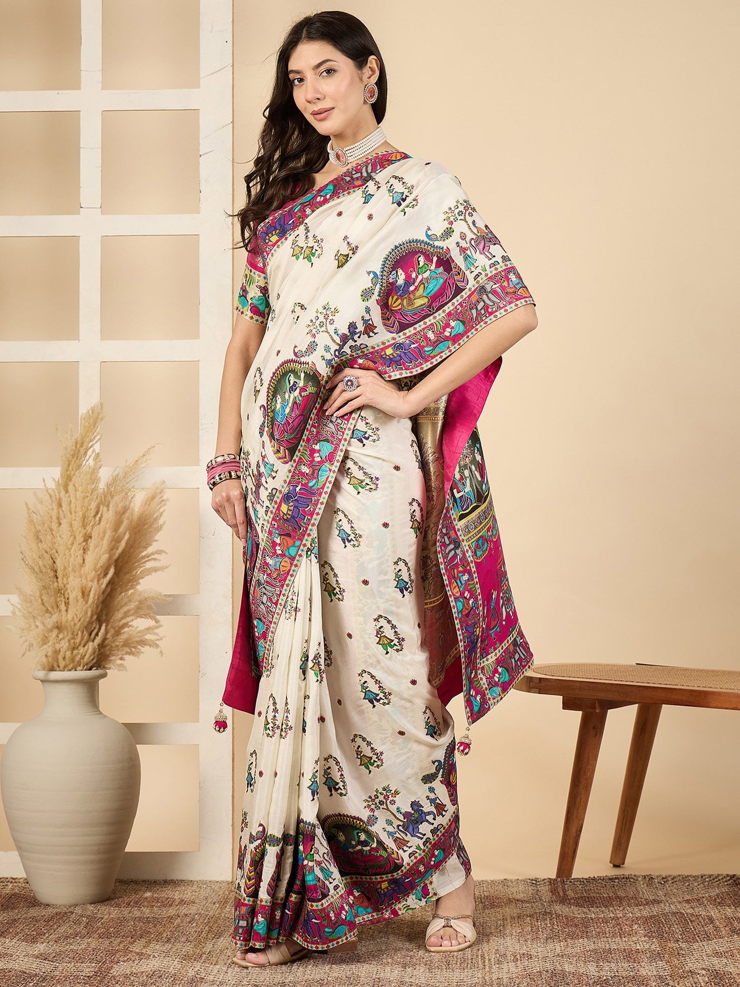 Off Banarasi Viscose Silk Woven Saree