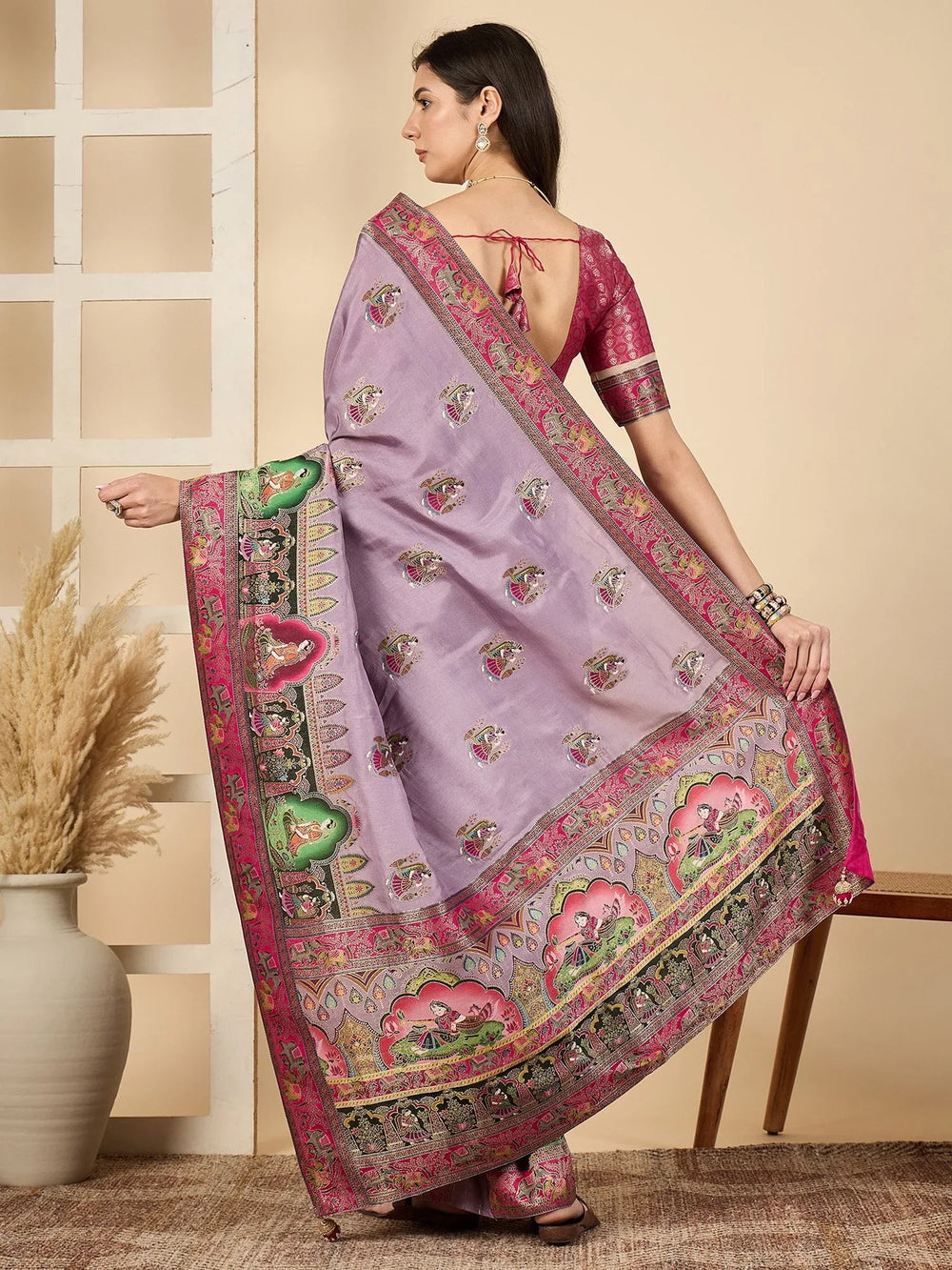Mauve Banarasi Viscose Silk Woven Saree - The Dori Store