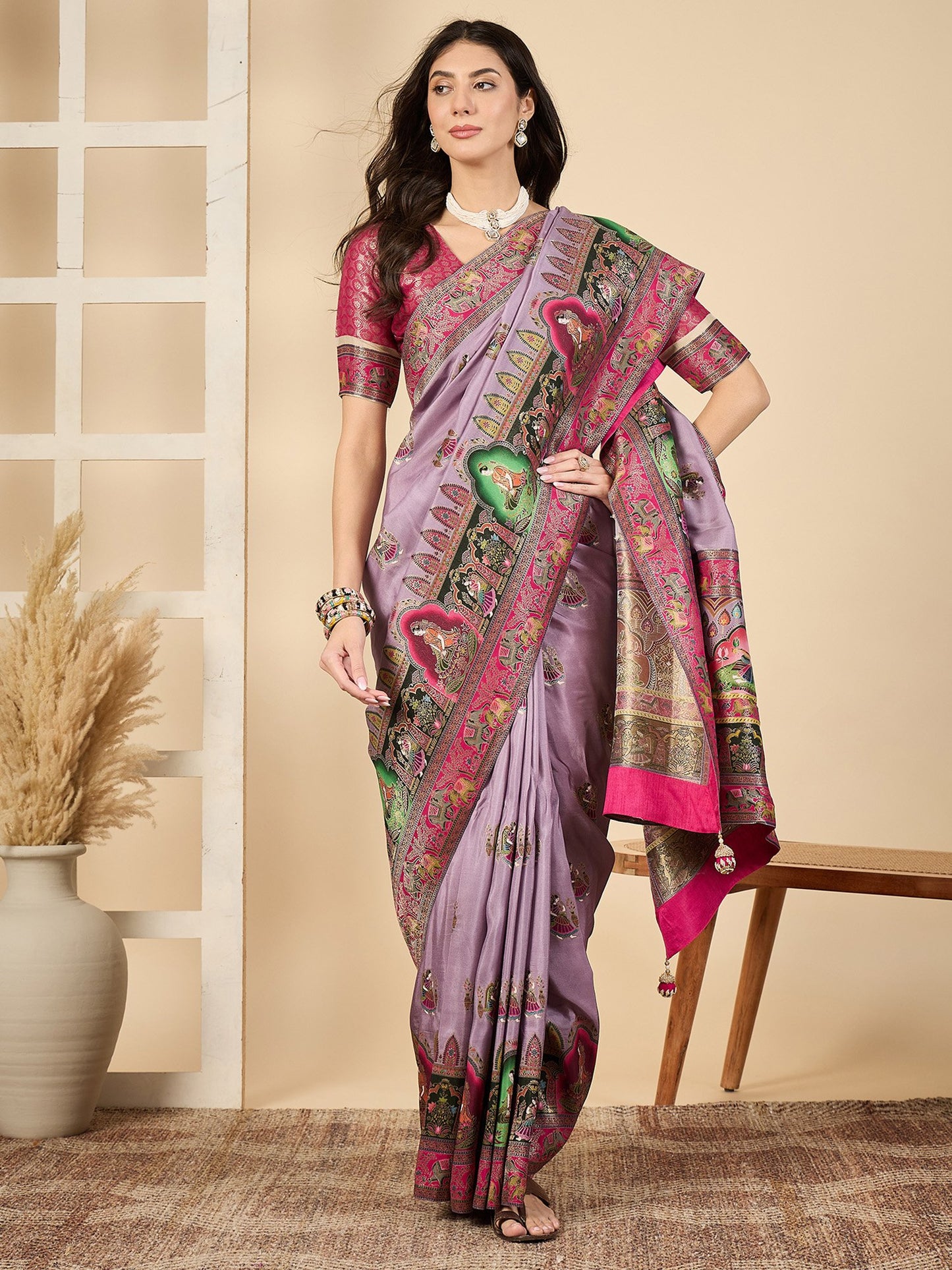 Mauve Banarasi Viscose Silk Woven Saree