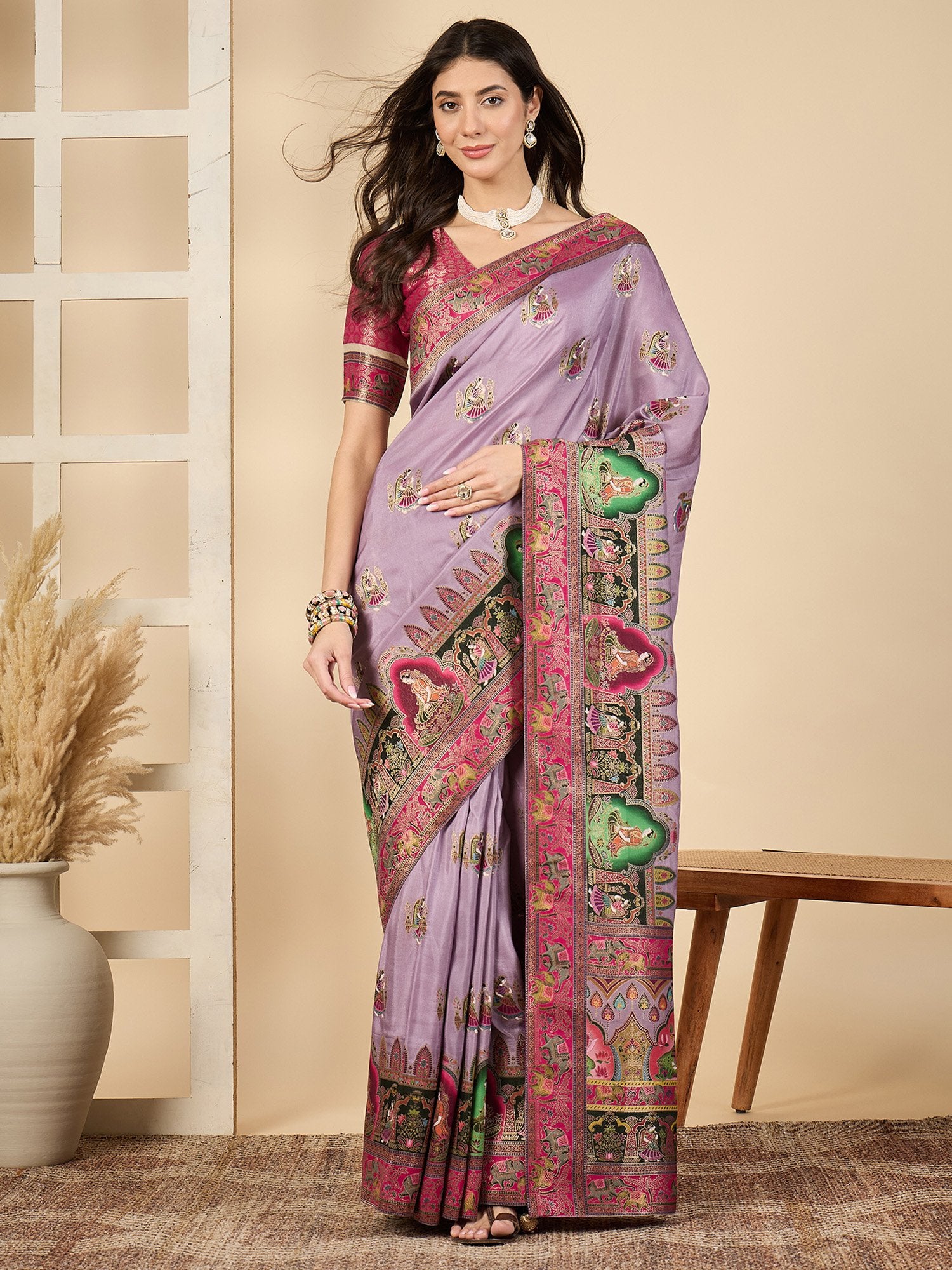 Purple  Mauve Banarasi Viscose Silk Woven Saree