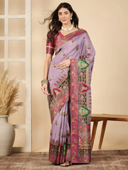 Mauve Banarasi Viscose Silk Woven Saree - The Dori Store