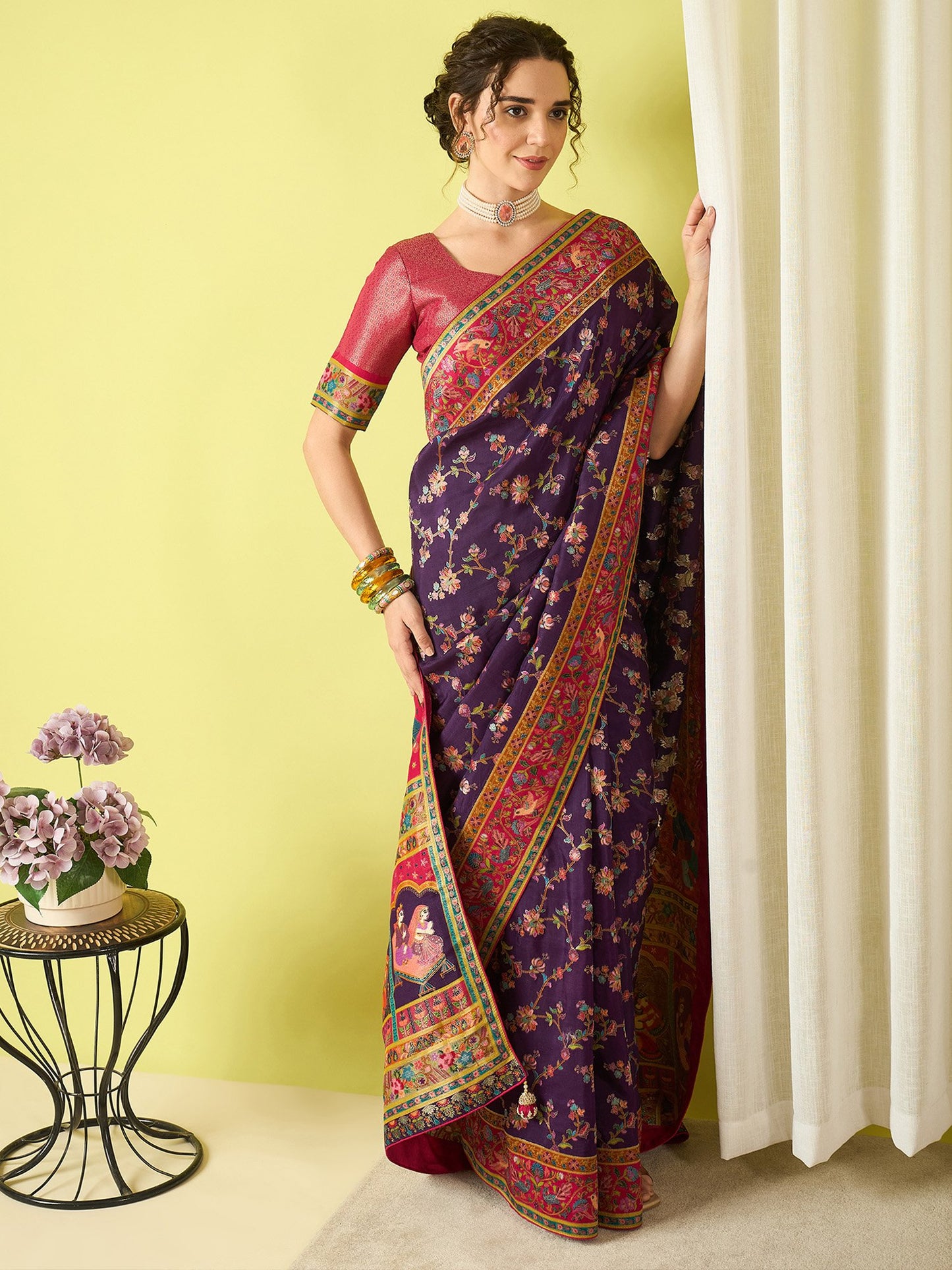 Purple Banarasi Viscose Silk Woven Saree