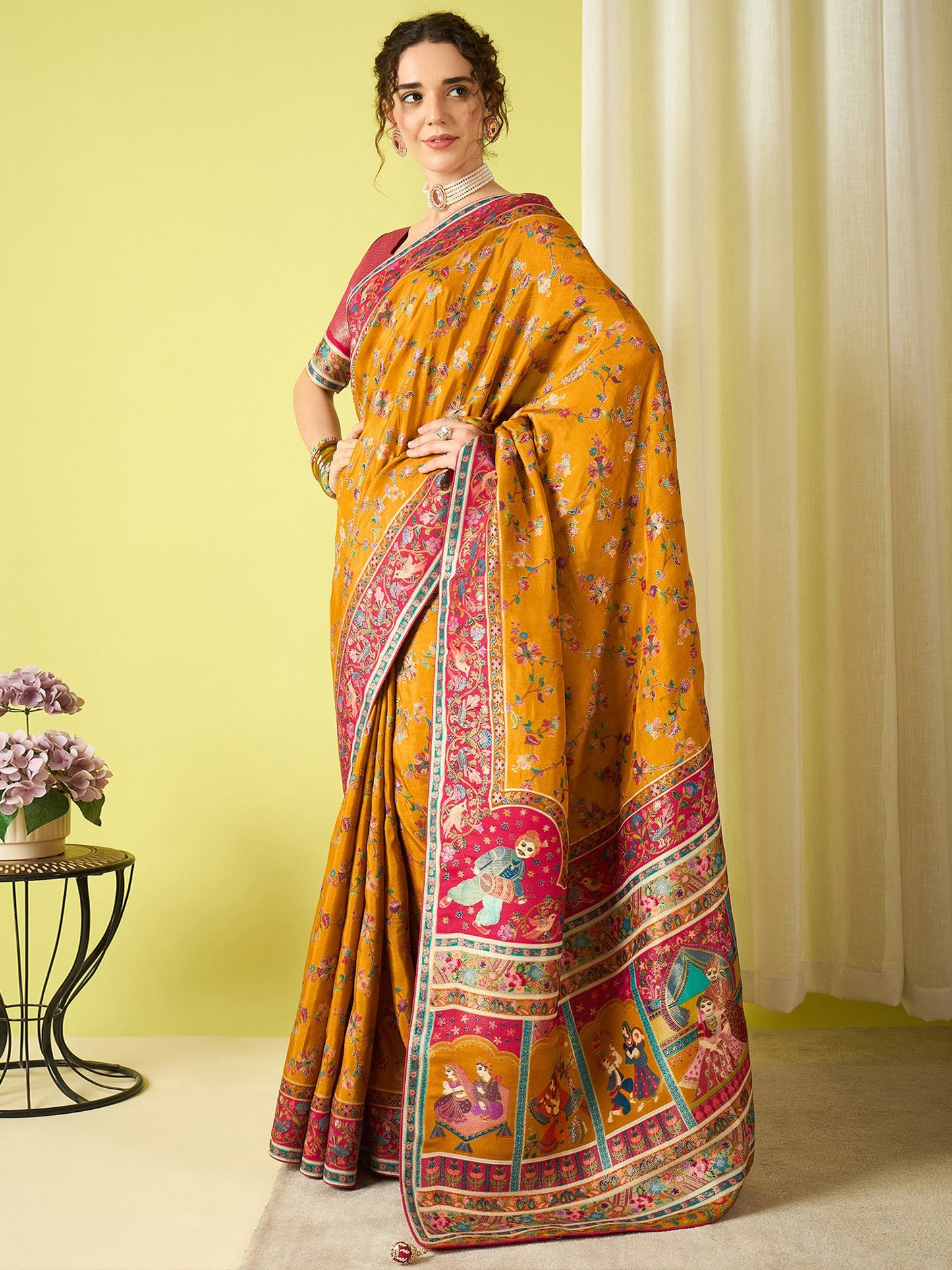 Mustard Banarasi Viscose Silk Woven Saree