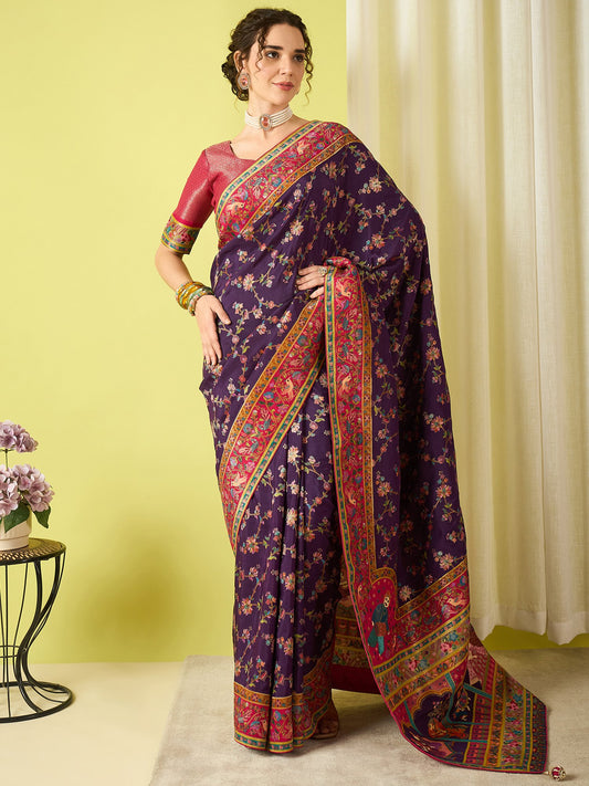 Purple Purple Banarasi Viscose Silk Woven Saree