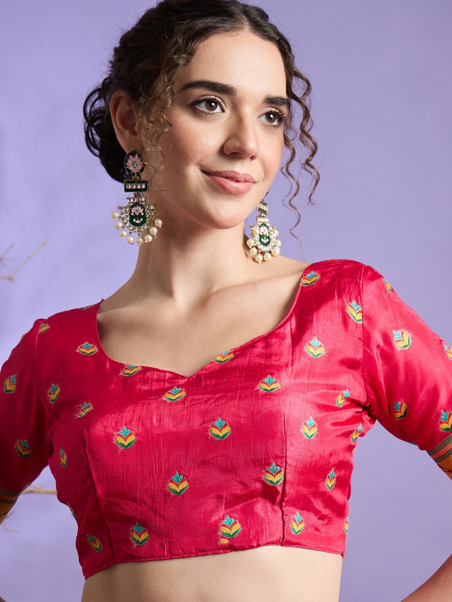 Pink Banarasi Viscose Silk Woven Saree