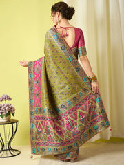 Olive Banarasi Viscose Silk Woven Saree - The Dori Store