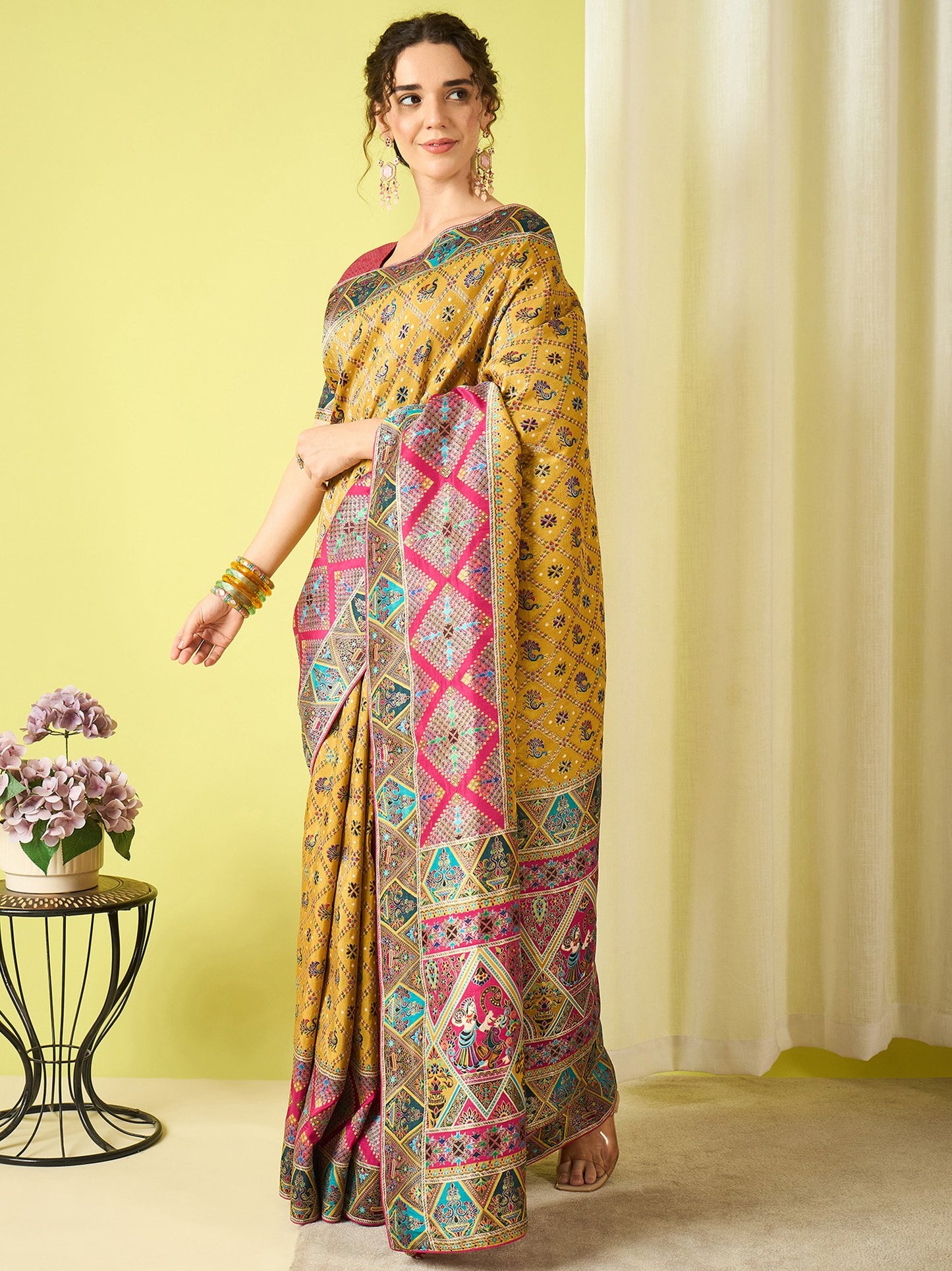 Mustard Banarasi Viscose Silk Woven Saree