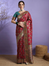 Maroon Banarasi Viscose Silk Woven Saree - The Dori Store