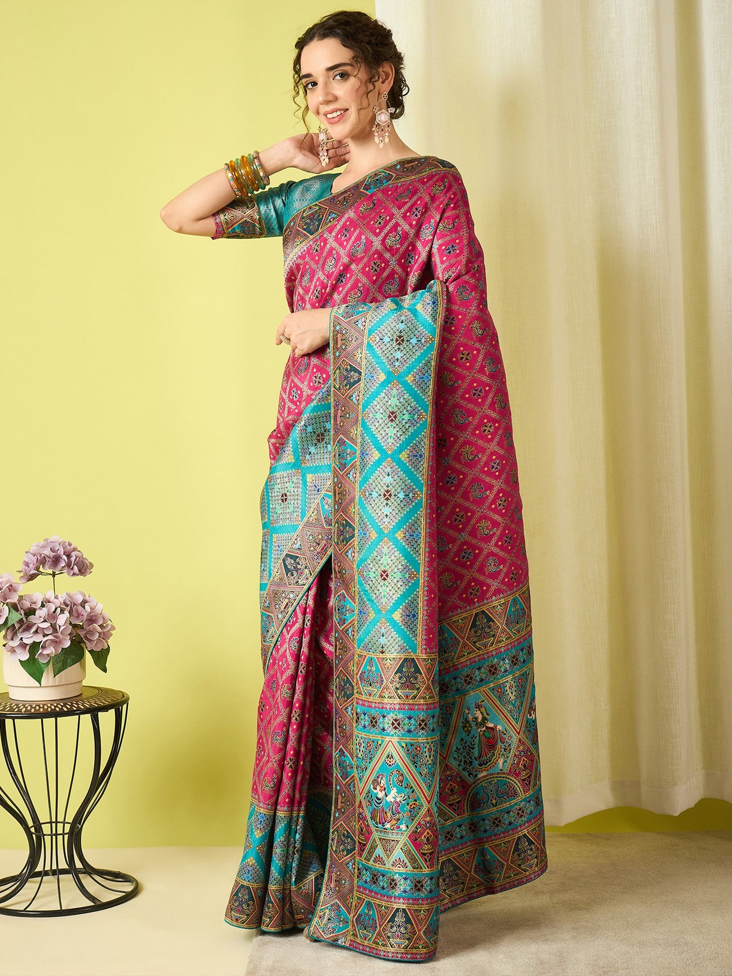 Pink Banarasi Viscose Silk Woven Saree